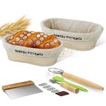 Artisan Bread Making Kit - Set of Banneton Proofing Baskets (25cm) with Liner Cloth, Dough Scraper, Bread Scoring Lame, Silicone Basting Brush, and Danish Dough Whisk (Set of 2 Oval10 inch)
