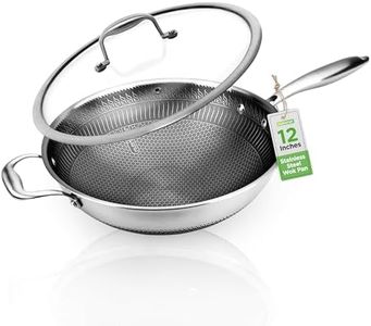 NutriChef 12" Stainless Steel Wok - Induction ready, Non Stick Tri-ply technology, Scratch-resistant Honeycomb Fire Textured Pattern