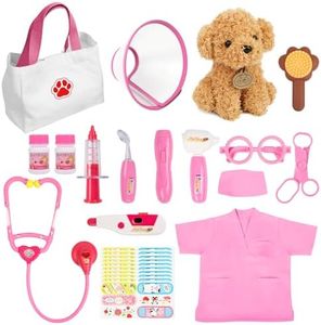 Liberry Doctor Kit for Toddlers Age 3 4 5 6, 26 Pcs Kids Doctor Playset with Dog Toy, Stethoscope and Dress Up Costume, Pretend Play Medical Gift for Girls, Pink