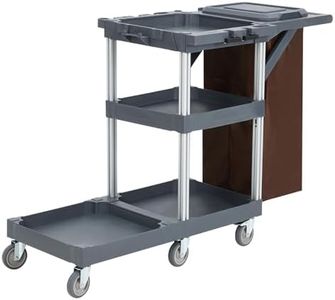 Commercial Traditional Cleaning Janitorial 3-Shelf Cart on Wheels, 300 Lbs Capacity Housekeeping Cart, Wheeled with 25 Gallon Zippered VinylBag and Cover w Lid, Heavy-Duty