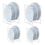 TUAKIMCE 4 Pack Plate Storage Rack, Plate Holders Organizers, Vertical Plate Dish Organizers Drying Racks Drainer, Cabinet Dish Drying Rack Metal Stands for Countertop and Cupboard White