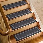 COSY HOMEER Carpet Stair Treads 15pcs Set, Non-Slip Indoor Carpet Treads for Stairs for Kids Elders and Dogs, 100% Polyester Quick Peel Self-adhesive Stair Runner Rug Pads, 22 x 70cm, Black