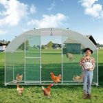 SAILUN Outdoor Chicken Coop - 3 x 2 m Galvanized Metal Free-Range Enclosure with Sunshade Roof & Secure Door, Suitable for Chickens, Rabbits & Small Pets