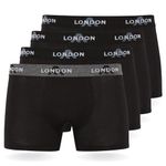 FM London (4/8-Pack) Mens Boxers with Elastic Waist - Soft Boxer Shorts Men, Stretch Fit Mens Underwear for Everyday Wear - Fitted Hipster Boxers for Men,Black (4 Pack),M