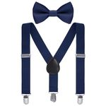 Bskifnn Kids Suspenders Bow Tie Sets Classic Solid Color Toddler Suspenders for Kids Wedding Party (Navy Blue)