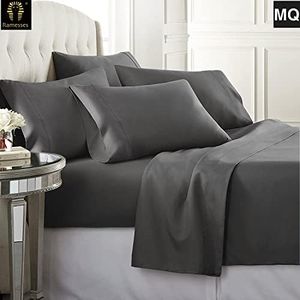 Ramesses 1500 Thread Count Egyptian Cotton Summer Weight Sheet Set, Mega Queen, Charcoal