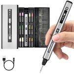 ARROWMAX Mini Electric Engraving Pen, HollowCup Motor, 42 Bits with Aluminum Case, OLED, Magnetic Charge, Mini Rotary Tool, Cordless Engraving Pen for Jwelry, Metal, Wood, Glass and Plastic (SGS)