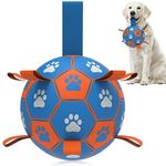 QDAN Dog Ropes Toys Soccer Ball with Straps, Interactive Dog Toys for Tug of War, Puppy Birthday Gifts, Dog Tug Toy, Dog Water Toy, Durable Dog Balls for Medium & Large Dogs- Blue&Orange（8 Inch）