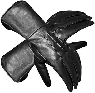 Men Medieval Renaissance Long Arm Leather Larp Gloves Costume Cosplay Theatre Gauntlets (MEDIUM, BLACK)