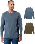 INTO THE AM Long Sleeve Waffle Henley Shirts for Men 2-Pack Casual Fitted Soft Thermal Cotton Fall Shirts Multipack (Indigo/Olive Green, 3X-Large)