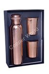 Copper World™ Pure Copper Designing Water Bottle 1 Litre and 2 Designing Copper Glasses with Leak Proof Lid and Emboss Finishing Bottle 1000 ML wiith Ayurveda Health Benefits.