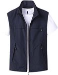 Gihuo Mens Casual Lightweight Travel Vest Summer Utility Safari Vest Sleeveless Jackets for Travel Hiking Fishing, Navy, Medium