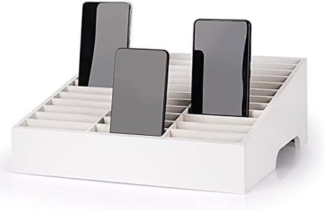Ozzptuu 36-Grid Wooden Cell Phone Holder Desktop Organizer Storage Box for Classroom Office (White 36-Grid)