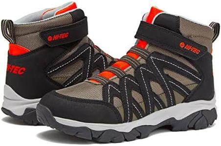 HI-TEC Ravus Blast Mid Boys Hiking Boots, No Tie Lightweight Breathable Outdoor Trekking Shoes- Orange/Medium Brown Tan/Black, 2 Little Kid