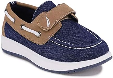 Nautica Kids Boys Loafers Casual One Strap Boat Shoes - (Toddler/Little Kid), Teton-denim Tan, 12 Little Kid