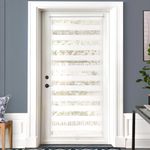 LazBlinds Cordless French Door Blinds, No Drill Roll Up Zebra Blinds for Doors, Light Control Day and Night Sheer Shades for Front Door Patio Sidelight Glass Door, 33.8'' W x 78'' L, White