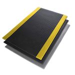 Floordirekt Anti-fatigue soft work mat, 60 x 100 cm, black/yellow, ergonomic workplace mat, ribbed, non-slip and cushioning surface