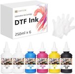 Premium DTF Ink 1500ml -250ml 6 Pack, DTF Printer Ink Refill for Epson DTF Transfer Printer for Epson ET-8500, XP-15000, L1800, for DTF Heat Transfer Film Printing (2W+1B+1C+1M+1Y)