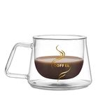 EMERGE Double Wall Transparent Clear, Tea Coffee Mug with Convenient Solid Handle, Glass Coffee Tea Cups, for Warm and Cold Beverage, 200 ML(Pack of 6)