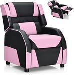 Costzon Kids Recliner, Gaming Recliner Chair w/Footrest, Headrest & Lumbar Support, Ergonomic Leather Lounge Chair for Living & Gaming Room, Adjustable Racing Style Sofa for Children Boys Girls, Pink