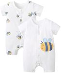 pureborn Baby Romper Infant Boys Girls Short Sleeve Twins One-piece Outfit Summr Cotton Clothes 2 Pack Cartoon Bees 12-18 Months