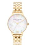 Olivia Burton Mother of Pearl Bracelet Qtz Basic White Mother of Pearl Round Dial Women's Watch|Ionic Plated Gold Steel Material|Gold Color Band - OB16MOP01