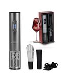 NEWLAND DRINKWARE- Rechargeable Electric Wine Bottle Opener With Lockable Foil Cutter, Vacuum Wine Stopper, and Wine Aerator Pourer Gift Box Set (Gray)