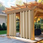 NICETOWN Waterproof & Windproof Outdoor Curtains for Patio, Thermal Insulated Top and Bottom Grommet Light Block Drapes for Pool, 2 Panels, W52 by L95, Biscotti Beige