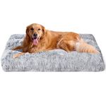 EHEYCIGA Extra Large Dog Bed XL, Fluffy Calming Dog Bed Anti Anxiety Dog Crate Bed Washable Cushion with Anti-Slip Bottom, Grey, 112x85x10cm