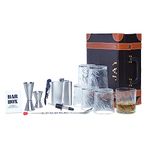 Bar Box Portable Bar Set 6 Whiskey Glasses, Cocktail Shaker Set Bar Tools - Brown Leatherette Bar Kit with Stainless Steeel Accessories for Home - Perfect Bar Setup & Decor Wine Opener Peg Measure