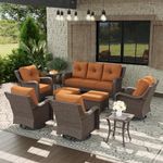 Aeeiua 9 Piece Patio Furniture Set, All-Weather Wicker Outdoor Conversation Set with Swivel Rocking Chair and 6 Inch Thick Cushions