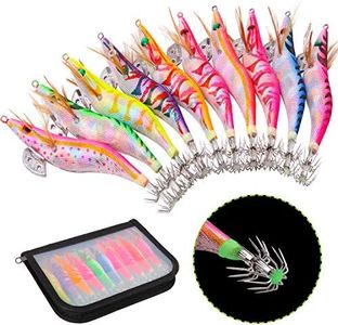 Cebos de Calamar Señuelos de Pesca Luminosos Cebo de Pulpo de Camarones de Madera con Bolsa de Tela (2.5#-10pcs)