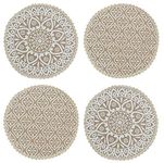 SARAL HOME EASY LIVING White Jute & Cotton Printed Round Table Mat - Pack of 4 PC, 38x38 cm