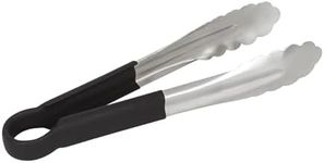 LZMS 4 Packs - 9 1/2" Black Coated Handle Food Grade Stainless Steel Scalloped Tongs for Cooking, BBQ, Non-Slip Grip