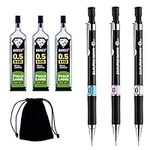 7 PCS Mechanical Pencil Set,0.5mm Automatic Pencil Black Lead Pencils Mechanical Pencils Lead Refills HB Pencil Refills Clutch Pencil with Black Velvet Bag for Art Drawing Writing Sketching Carpenter