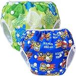 Teamoy Reusable Swim diapers, 2 Pcs Pack Washable Swimming diapers for Baby Boys & Girls, Ideal for Swimming Lessons/Holiday, Turtles Green + Cars Blue