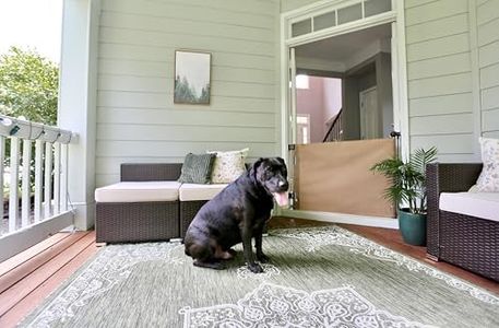 Crafted Gates Oil Waxed Canvas Fabric Retractable Dog Gate Indoor & Outdoor 27.6"–55" Wide x 33" Tall – Premium Designer-Grade Stair Gate for Dogs, Water Resistant, Scratch-Proof – Tan