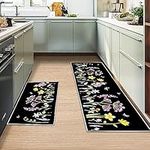 MIQEBX 2 Pcs Kitchen Rugs and Mats, Anti Fatigue Kitchen Rug Sets,Comfort Floor Mats Washable Non Slip Kitchen Rug Runner for Office Sink Laundry (Flowers B, 43x150cm+43x75cm)