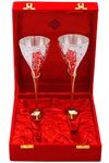 Indian Art Villa Siver Plated Engraved Goblet Flute Wine Glass with Red Box, Best for Parties, 100 ML each, Set of 2