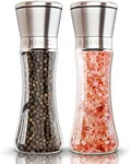 Premium Salt and Pepper Grinder Set of 2 - Two Refillable Stainless Steel Sea Salt & Spice Shakers with Adjustable Coarse Mills - Easy Clean Ceramic Grinders w/BONUS Silicone Funnel & Cleaning Brush