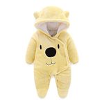 ALLAIBB Newborn Baby Warm Footie Romper Fleece Thick Jumpsuit Winter Outerwear Bear (Yellow, 0-3 Months)