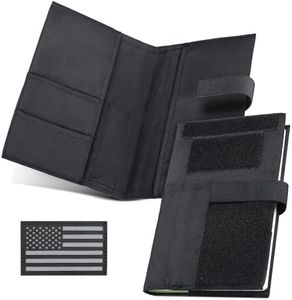 Tactical Book Cover for 5.5" x 8" Military Log Book, Green Book Protective Holder, Detachable Army Field Notebook Cover with Flag Patch, for Protecting Notes, Book(Black, 5.7x8.7 in)