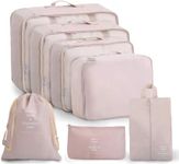 Lyrovo Nylon 7Pcs Travel Packing Cubes For Clothes Laundry Toiletry Cosmetics Luggage Makeup Pouch Accessories Organizer Bag (Beige)