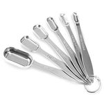 Accurate 18/8 Stainless Steel Measuring Spoons, Heavy Duty Good Handle Set of 6 Measuring Spoon with Ring Connector, Silver