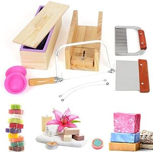UHAPEER Coupe Savon Fait à la Main Kit en Bois, Moule à Savon Boîte en Bois Rectangulaire, réglable en Bambou Outil de Fabrication de Savon avec Couvercle Moule en Silicone
