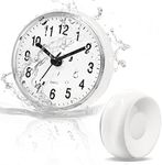 Betus Waterproof Bathroom Shower Clock with Large Suction Cup - Silent, Water Proof, Battery Operated Wall Clock for Toilet, Kitchen, Bedroom (White)