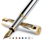 Scriveiner Silver Chrome Fountain Pen - Stunning Luxury Pen with 24K Gold Finish, Schmidt 18K Gilded Nib (Fine), Best Pen Gift Set for Men & Women Professional Executive Office Fancy Nice Designer Pen