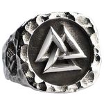 Titanium Stainless Steel Norse Viking Valknut Signet Ring with Vegvisir Compass for Men Women Size R 1/2