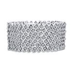 Bling Jewelry Brides Wedding Fashion Wide Silver Plated White Crystal Encrusted Statement Stretch Bracelet for Women Teens Prom Adjustable