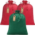 Advantez Christmas Velvet Santa Bags with Drawstring, 3Pcs Reusable Santa Gift Sacks Large Christmas Pouches for Xmas Present Party Favor Holiday Wrapping